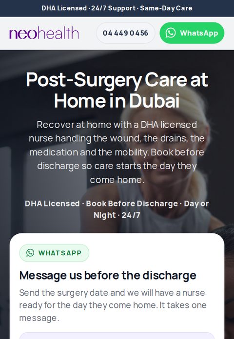 Post-surgery care landing page